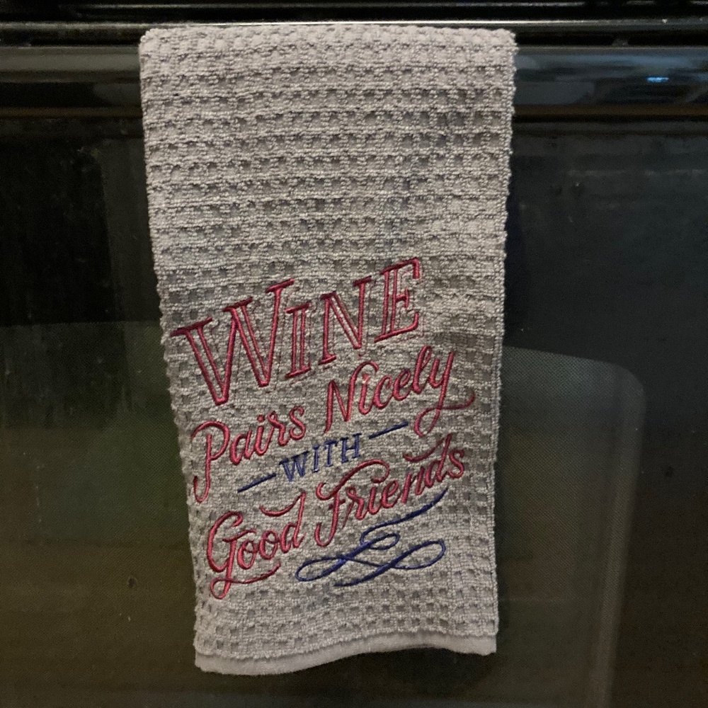 New! Thyme & Sage Waffle Hand Towel “Wine Pairs Nicely with Good Friends”